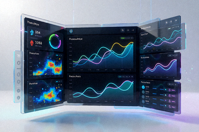 足球数据可视化Dashboard界面,展示比赛数据统计与趋势分析图表的科技感画面
