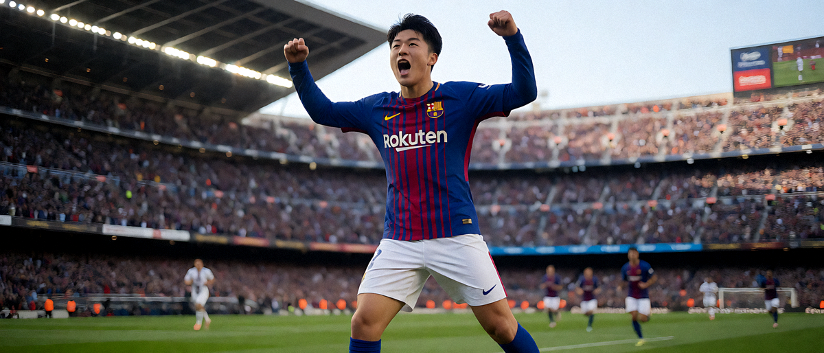 西甲联赛巴塞罗那诺坎普球场庆祝进球的赛场精彩瞬间